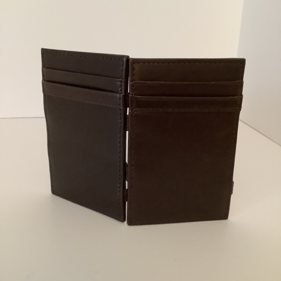 J CREW Brown Leather Inside Out Magic Wallet BiFold 4 Outside Slip Pockets NWT - Picture 3 of 5